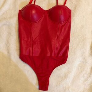 Sleek Red Bustier Thong Bodysuit